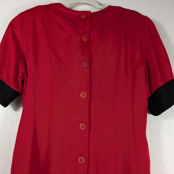 Vintage Katie Meg Red Button Back Dress Sz 9-10 Puff Sleeve Contrast Cuffs - Picture 13 of 13
